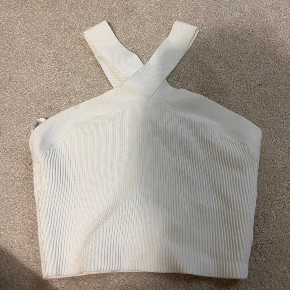 Babaton White Ribbed Bustier Tank Top